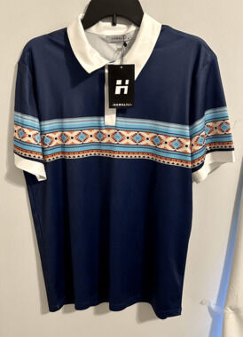 Hawalili Men’s Blue Southwest Pattern Polo Shirt Sz Medium NWT